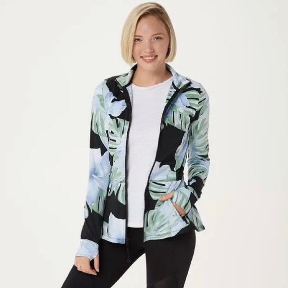 NWOT TA Tracy Anderson G.I.L.I. Zip Front Peplum Jacket Black Palm - Picture 3 of 11